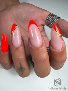 Ongle gel - French manucure rouge - nail art paillette